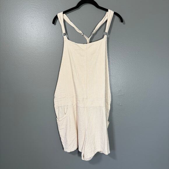 Torrid White & Peach Striped Linen Blend Shortalls - 1 (1X) - Women's Plus Size - Picture 1 of 6